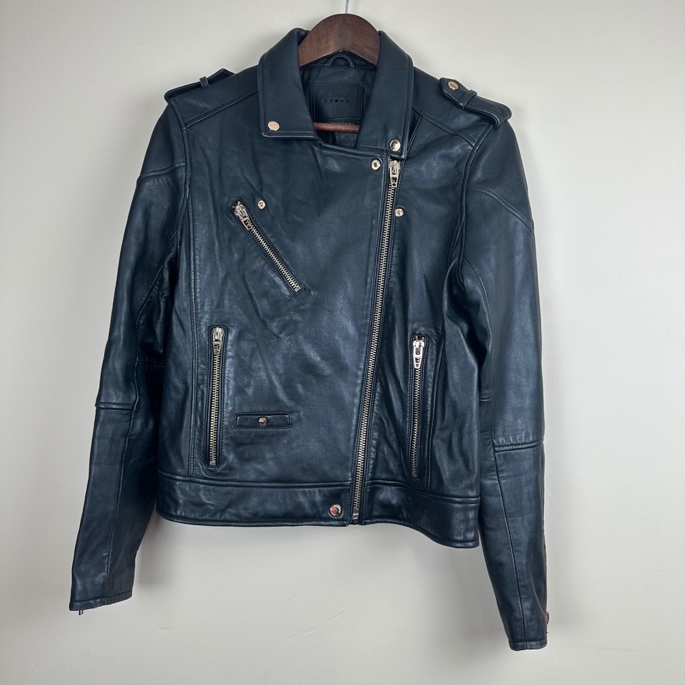 BLANKNYC Women's L Genuine Leather Moto Jacket Black Biker Zip Motorcycle